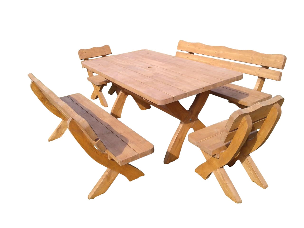 Gartenmöbel OW, Holzgartenmöbel, Tisch 180cm + 2 x Bank + 2 x Stuhl