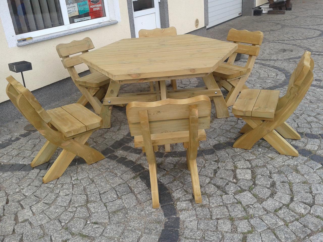 Gartenmöbel AR-6K, Holzgartenmöbel, Tisch mit 6 Sitzstühle, Optional für 6 Personen