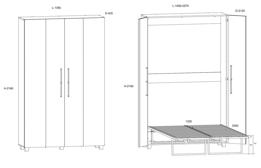 Schrankbett TED120 , Schlaffläche 120x200 cm , Farbe wählbar