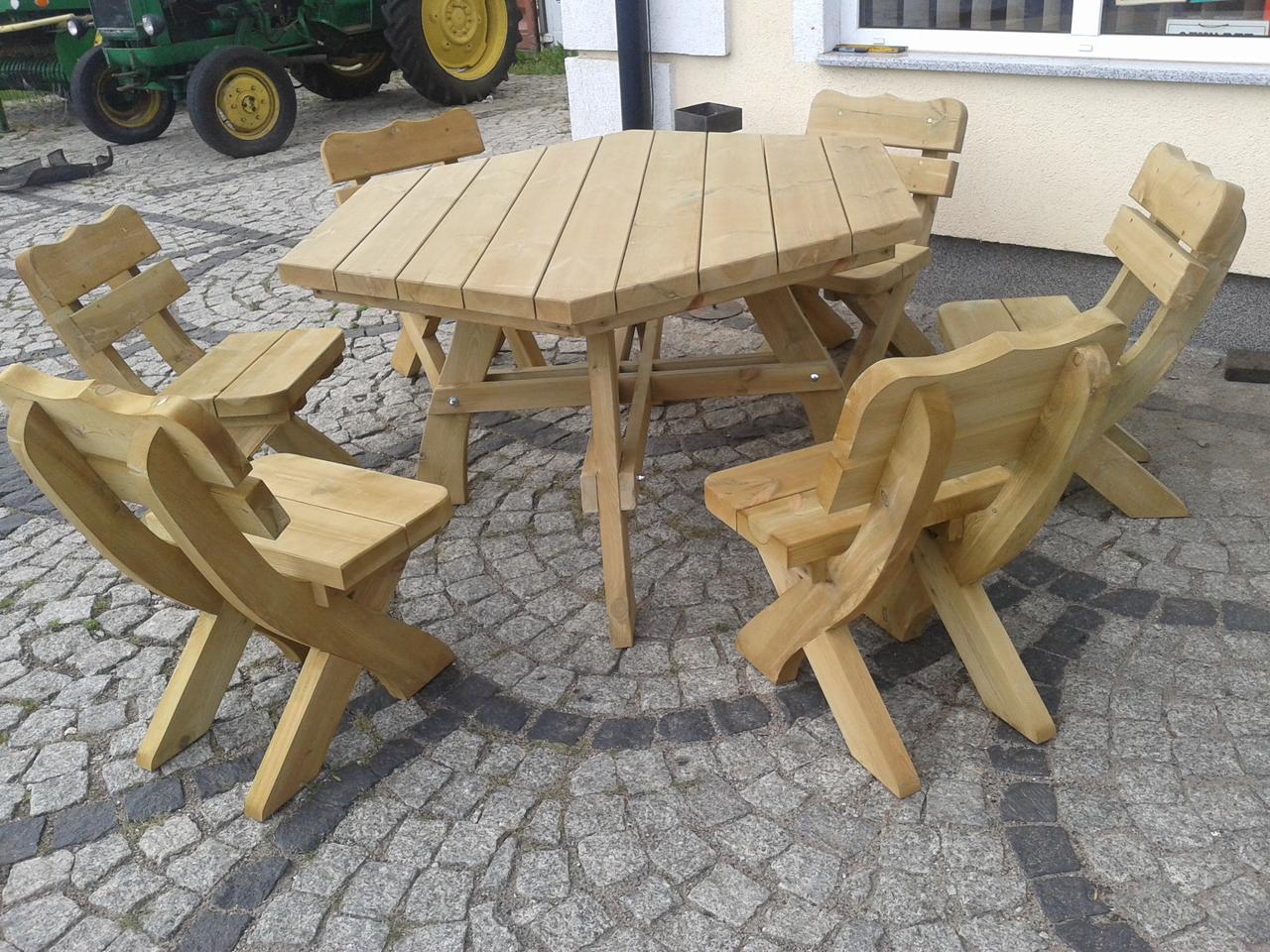 Gartenmöbel AR-6K, Holzgartenmöbel, Tisch mit 6 Sitzstühle, Optional für 6 Personen
