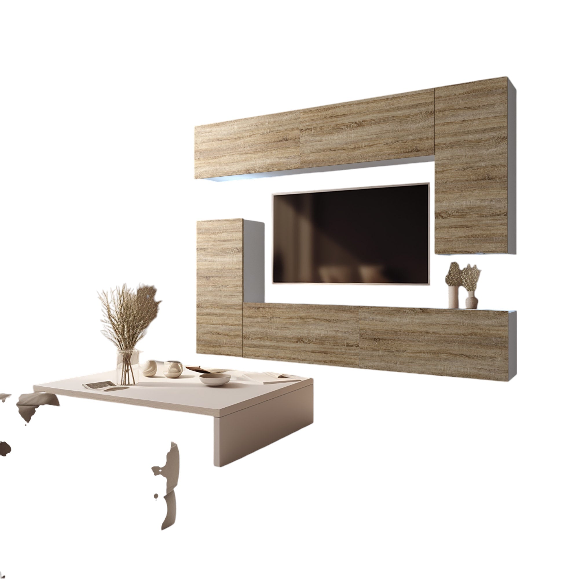 Wohnwand 8W/DS mit LED Beleuchtung, Ohne Griffe. Breite 250 cm, Front Farbe wählbar