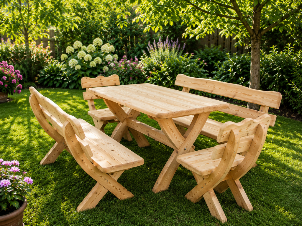 Gartenmöbel 140, Holzgartenmöbel, Tisch 140cm + 2 x Bank + 2 x Stuhl