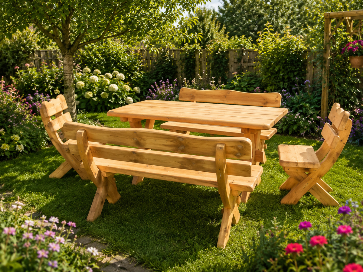 Gartenmöbel 170, Holzgartenmöbel, Tisch 170cm + 2 x Bank + 2 x Stuhl