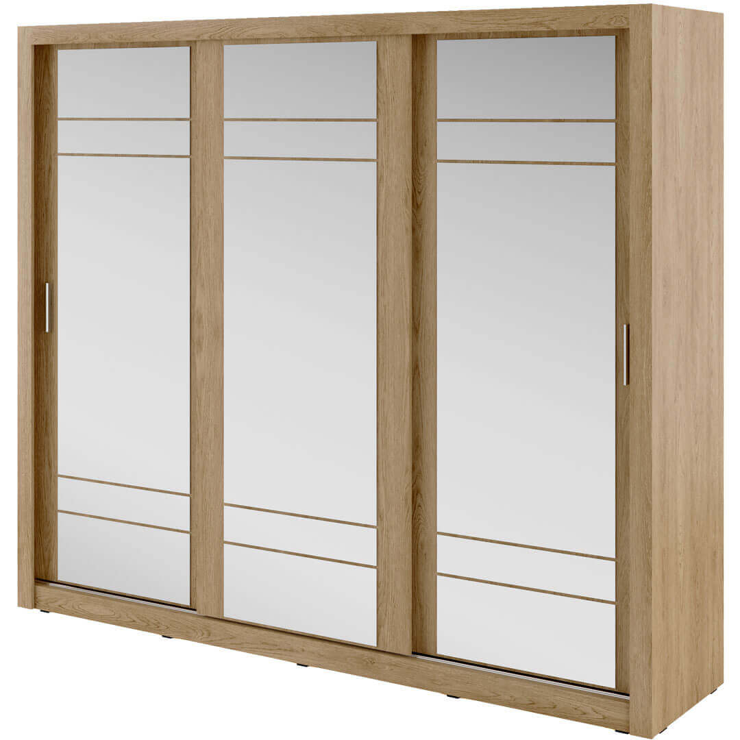 Kleiderschrank A-02, Schwebetürenschrank mit Spiegel. Breite 250 cm. Farbe wählbar