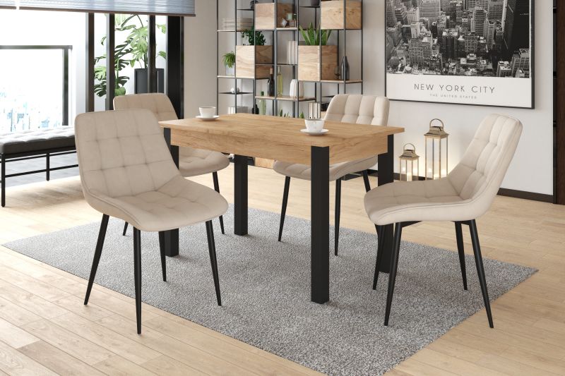 Essgruppe A47, Esszimmer Set , Esstisch (Ausziehbar) mit 4 Stühlen - Farbe wählbar