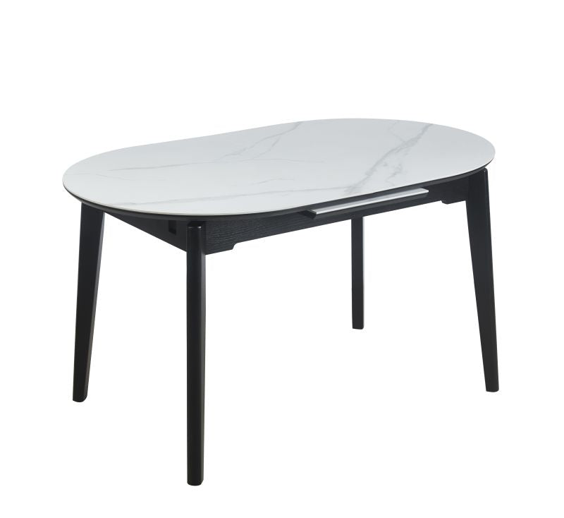 Esstisch ST-27 , Ausziehbar, 140 (180) x85x76 cm , Farbe Weißer Marmor/Schwarz