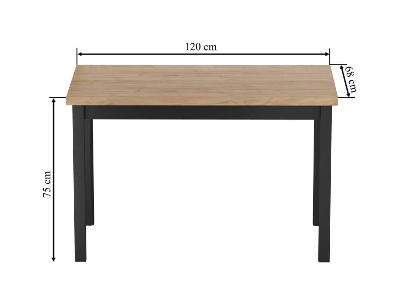 Esstisch ST23 , 120x68x77 cm , Farbe Goldene Eiche/Schwarz