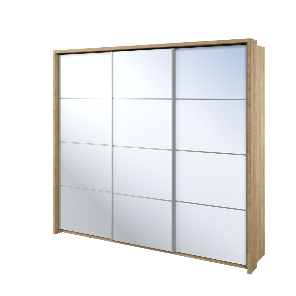 Kleiderschrank , -27 mit Spiegel. Breite 240 cm. Farbe Eiche Shetland