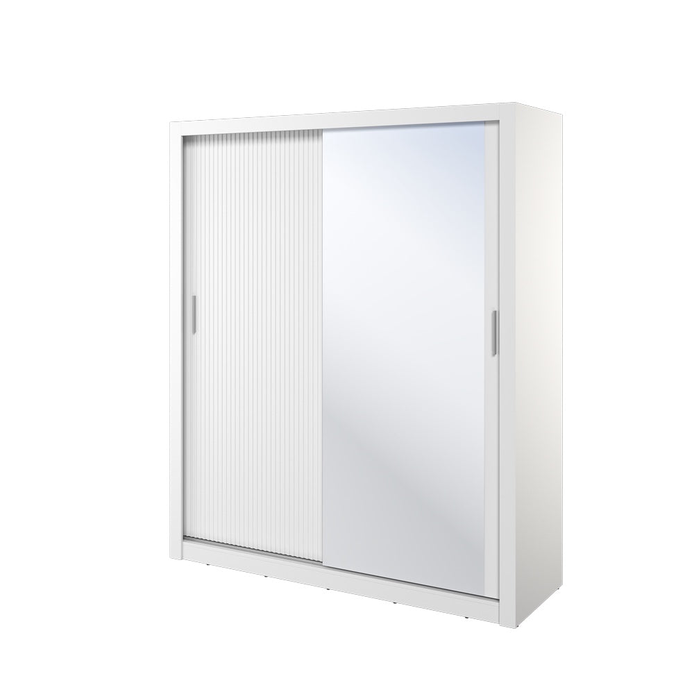 Kleiderschrank , -28 Schwebetürenschrank mit Spiegel. Breite 180 cm. Farbe Weiß Matt