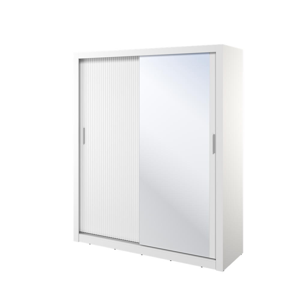 Kleiderschrank , -28 Schwebetürenschrank mit Spiegel. Breite 180 cm. Farbe Weiß Matt