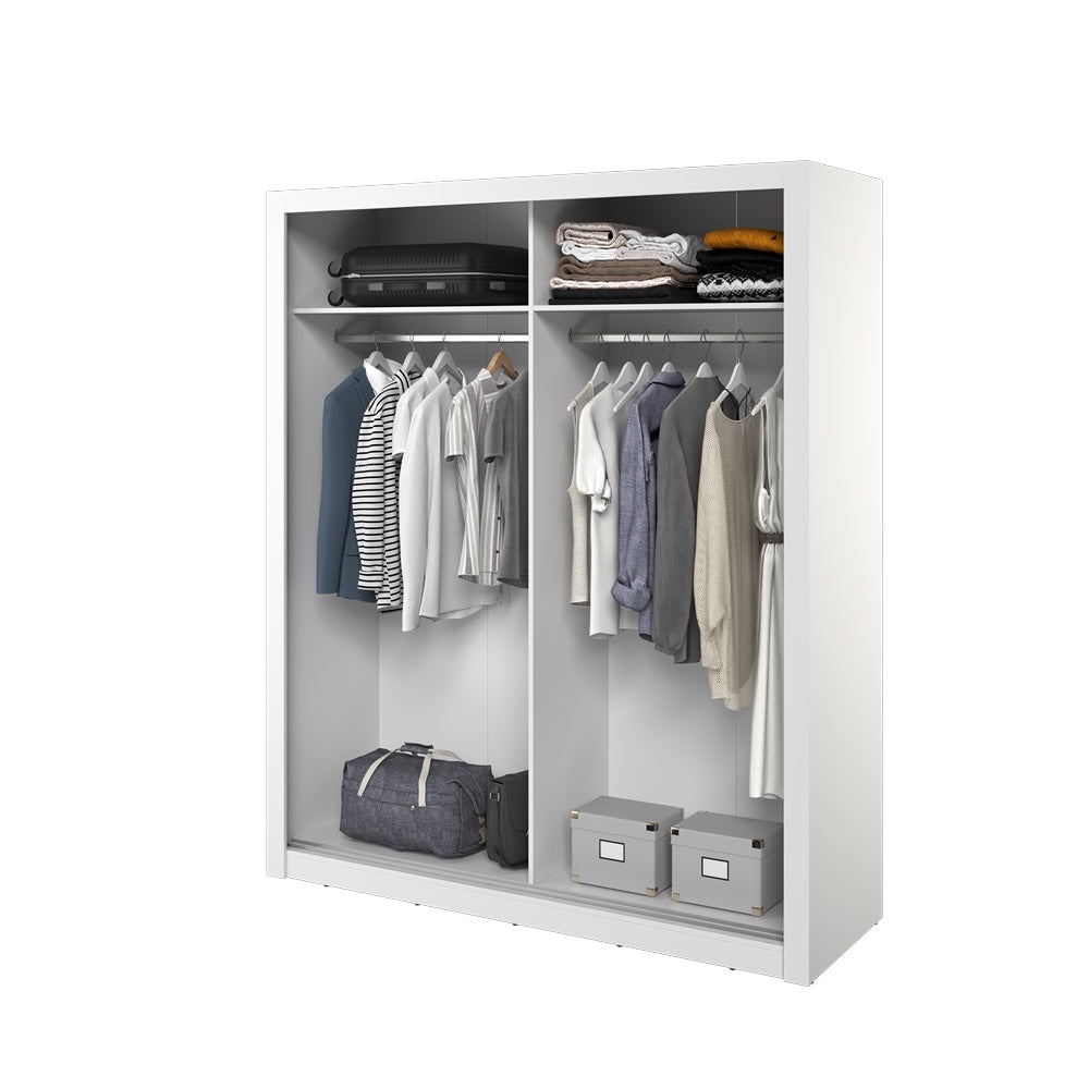 Kleiderschrank , -28 Schwebetürenschrank mit Spiegel. Breite 180 cm. Farbe Weiß Matt