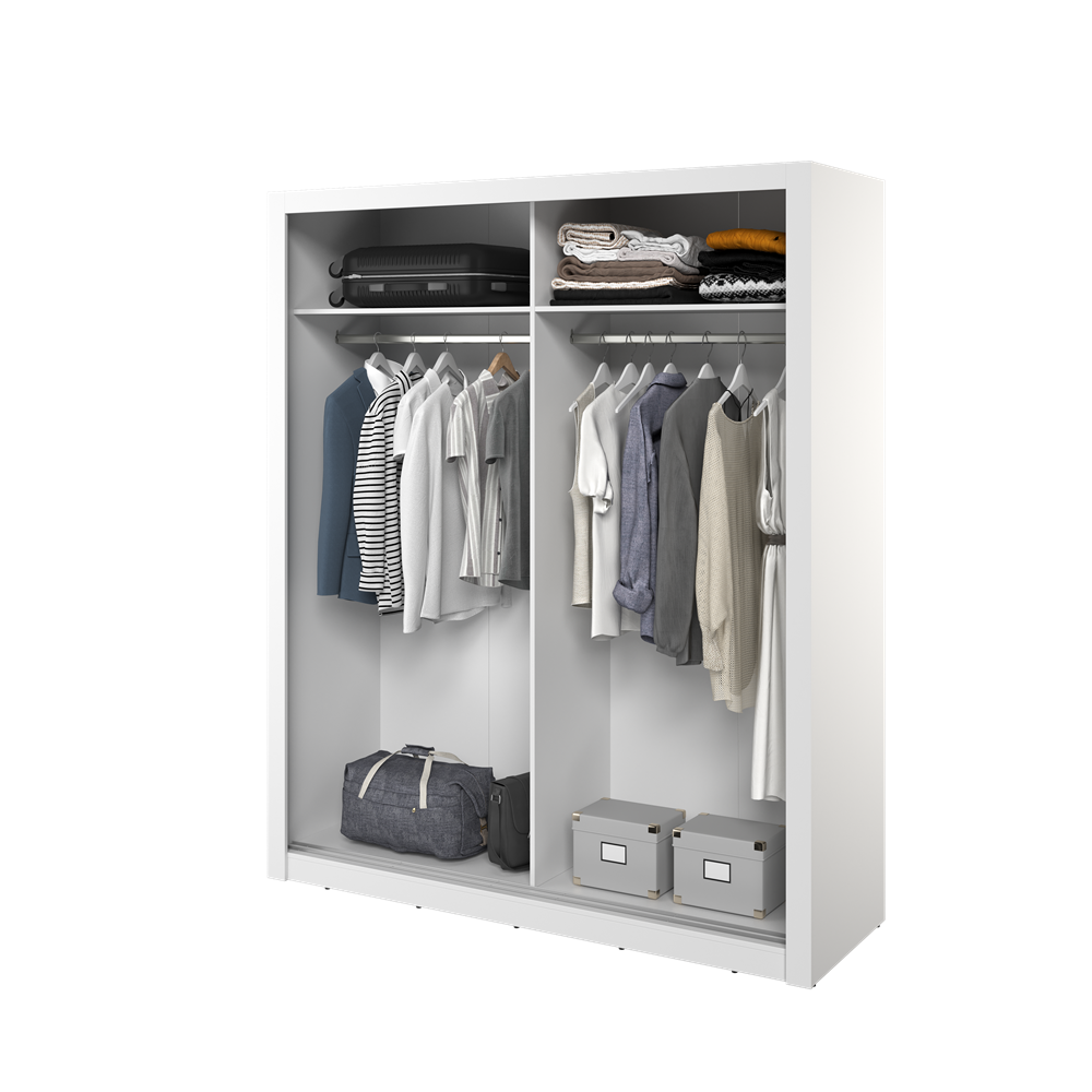 Kleiderschrank , -28 Schwebetürenschrank mit Spiegel. Breite 180 cm. Farbe Weiß Matt