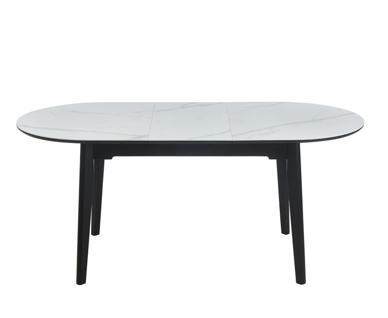 Esstisch ST-27 , Ausziehbar, 140 (180) x85x76 cm , Farbe Weißer Marmor/Schwarz