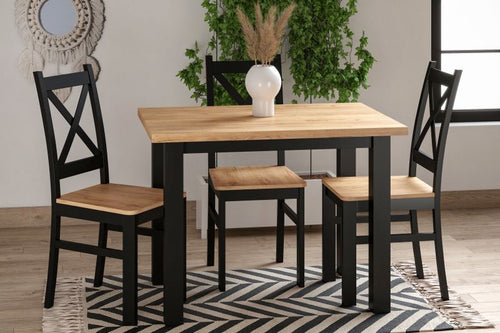 Essgruppe A66, Esszimmer Set , Esstisch mit 4 Stühlen. Farbe Goldene Eiche/Schwarz