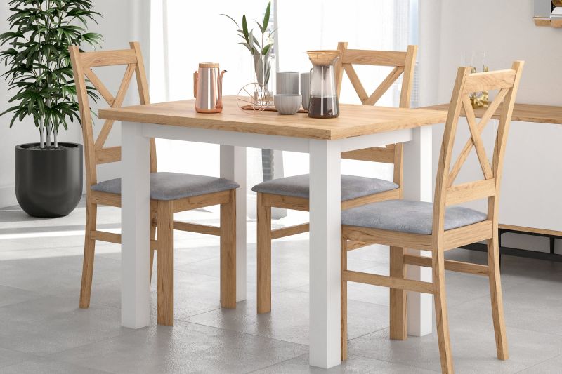 Essgruppe A63, Esszimmer Set , Esstisch mit 4 Stühlen. Farbe Goldene Eiche/Weiß