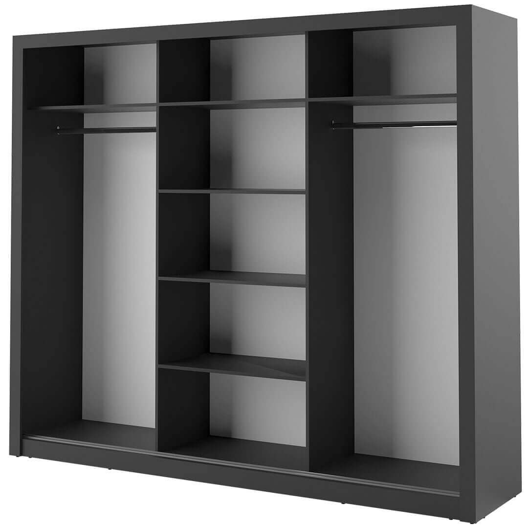 Kleiderschrank A-02, Schwebetürenschrank mit Spiegel. Breite 250 cm. Farbe wählbar