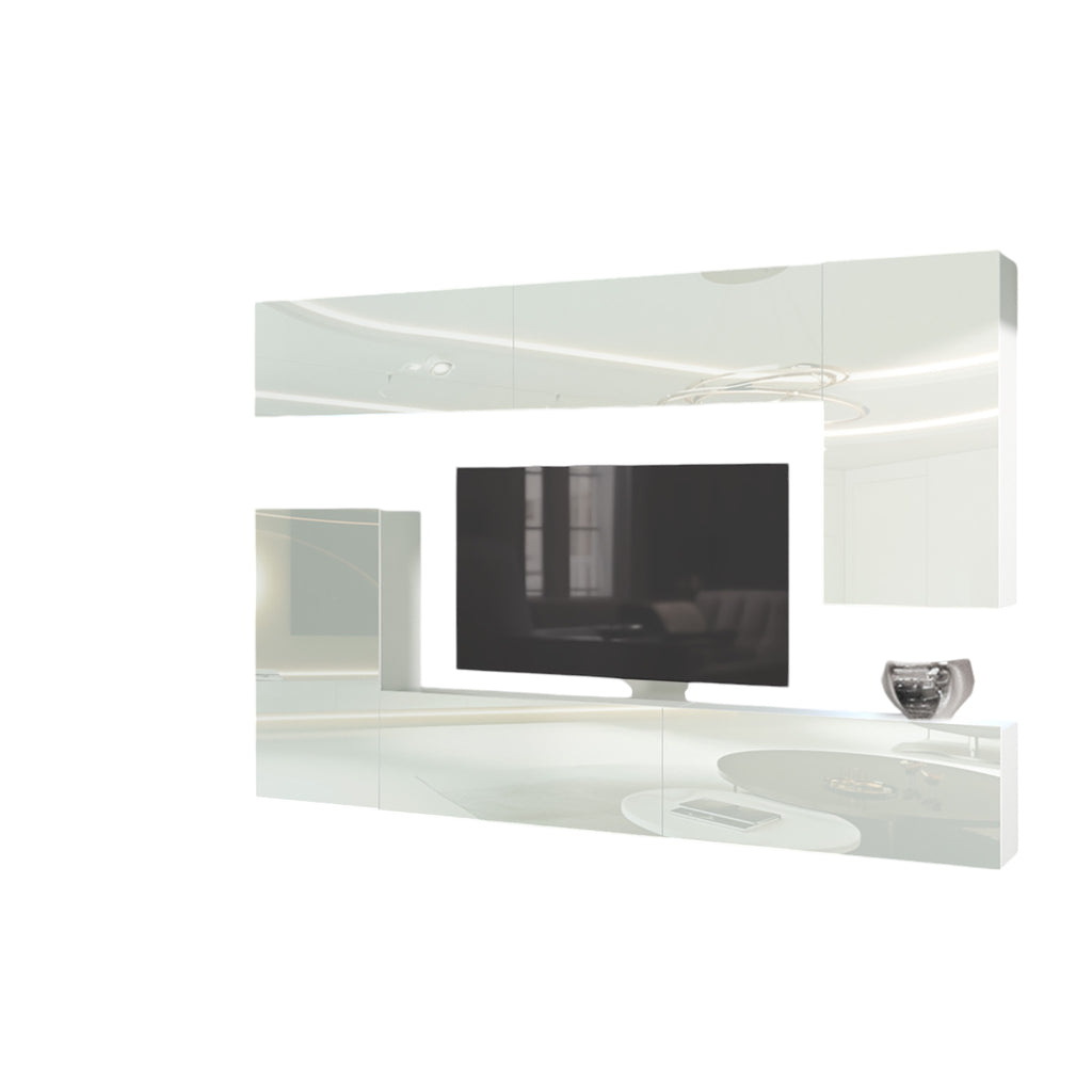 Wohnwand 8W/B mit LED Beleuchtung, Ohne Griffe. Breite 250 cm, Front Farbe wählbar