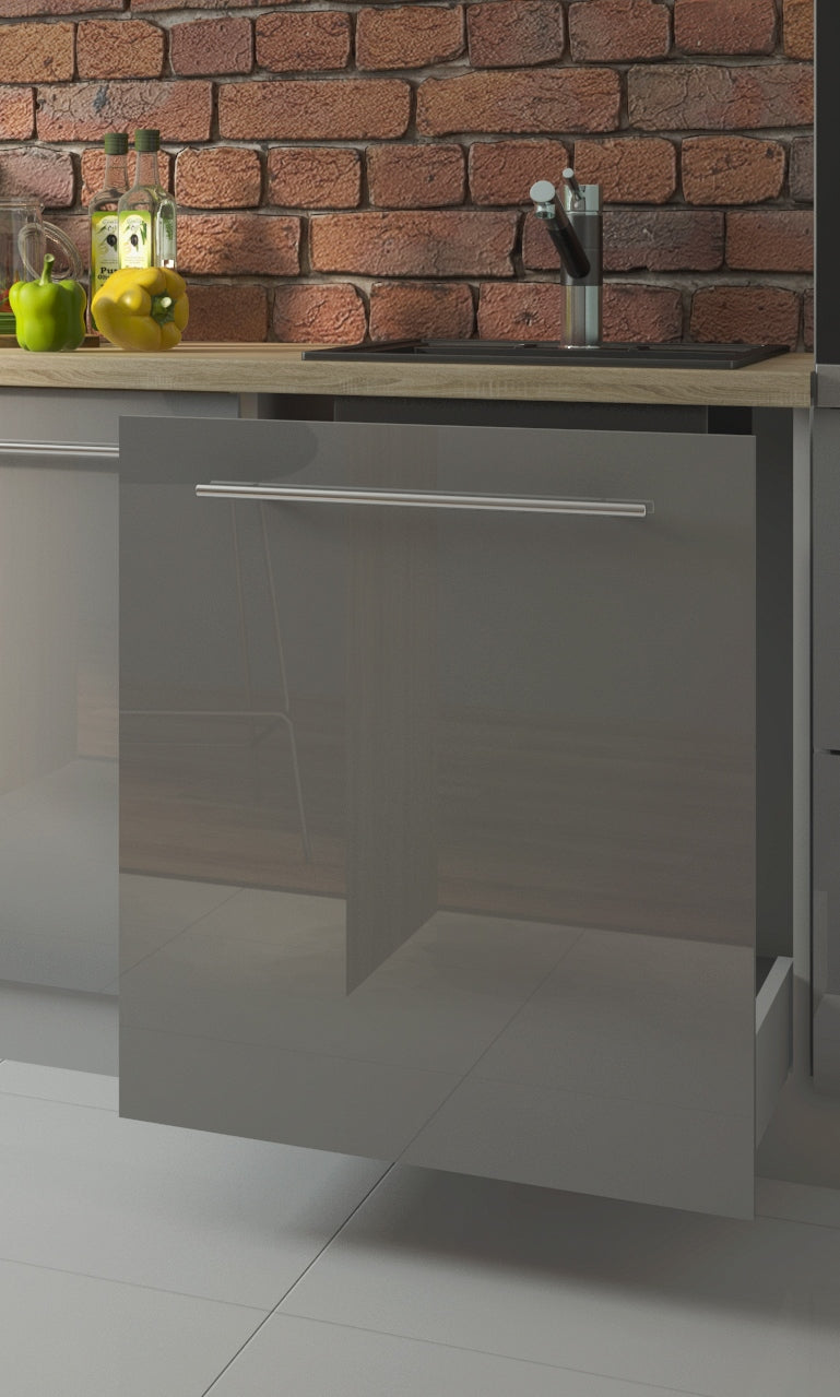 Küchenzeile PL1, L-Form 240x245cm, Front Hochglanz, Soft Close System, mit Arbeitsplatte, Farbe wählbar