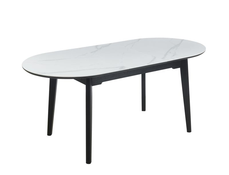 Esstisch ST-27 , Ausziehbar, 140 (180) x85x76 cm , Farbe Weißer Marmor/Schwarz