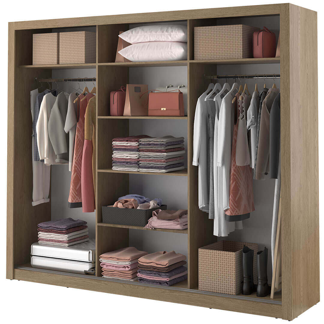 Kleiderschrank A-02, Schwebetürenschrank mit Spiegel. Breite 250 cm. Farbe wählbar