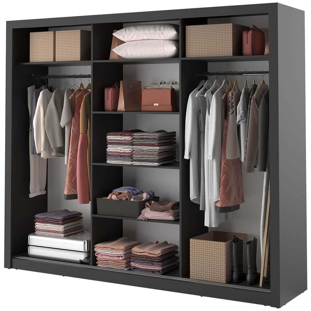 Kleiderschrank A-02, Schwebetürenschrank mit Spiegel. Breite 250 cm. Farbe wählbar