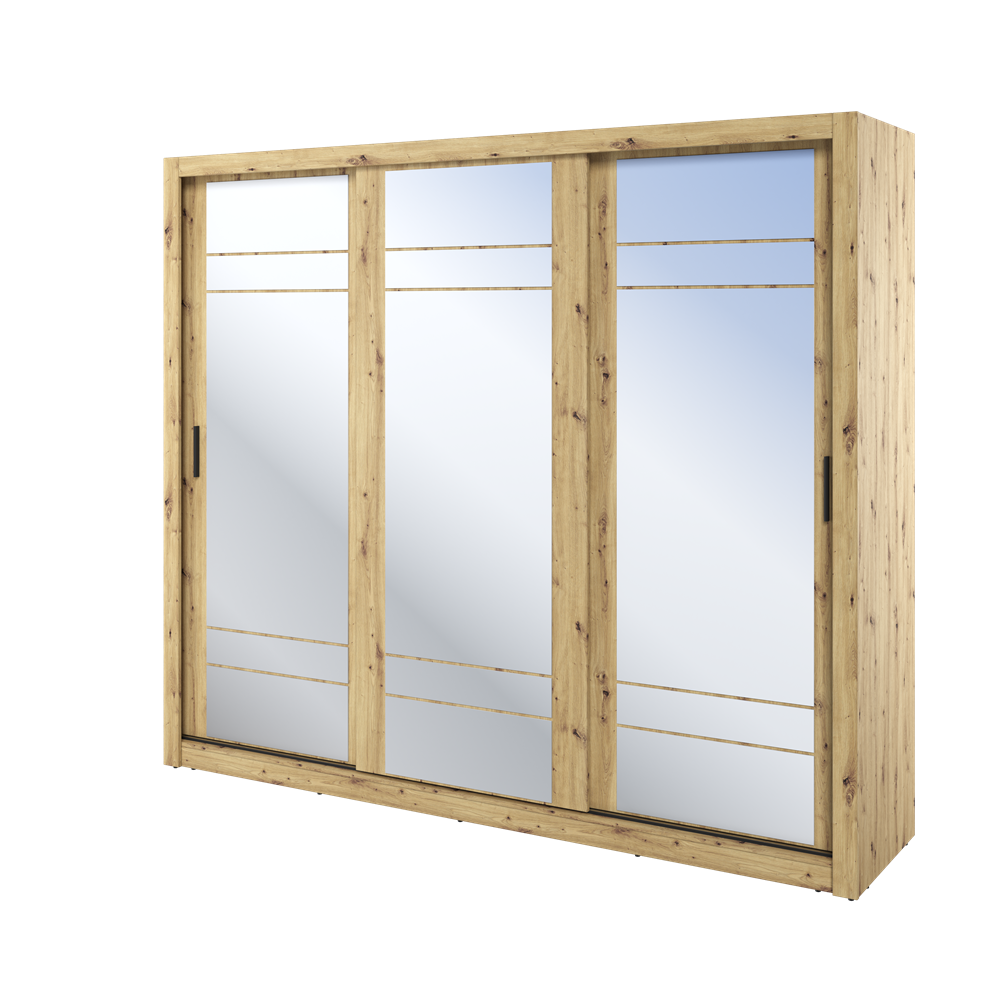 Kleiderschrank A-02, Schwebetürenschrank mit Spiegel. Breite 250 cm. Farbe wählbar