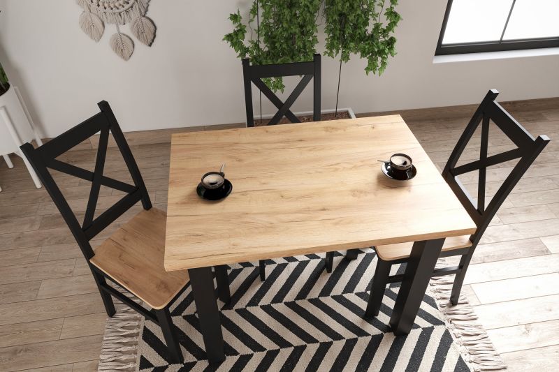 Essgruppe A66, Esszimmer Set , Esstisch mit 4 Stühlen. Farbe Goldene Eiche/Schwarz