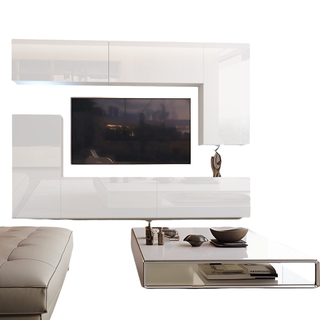 Wohnwand 8W/B mit LED Beleuchtung, Ohne Griffe. Breite 250 cm, Front Farbe wählbar