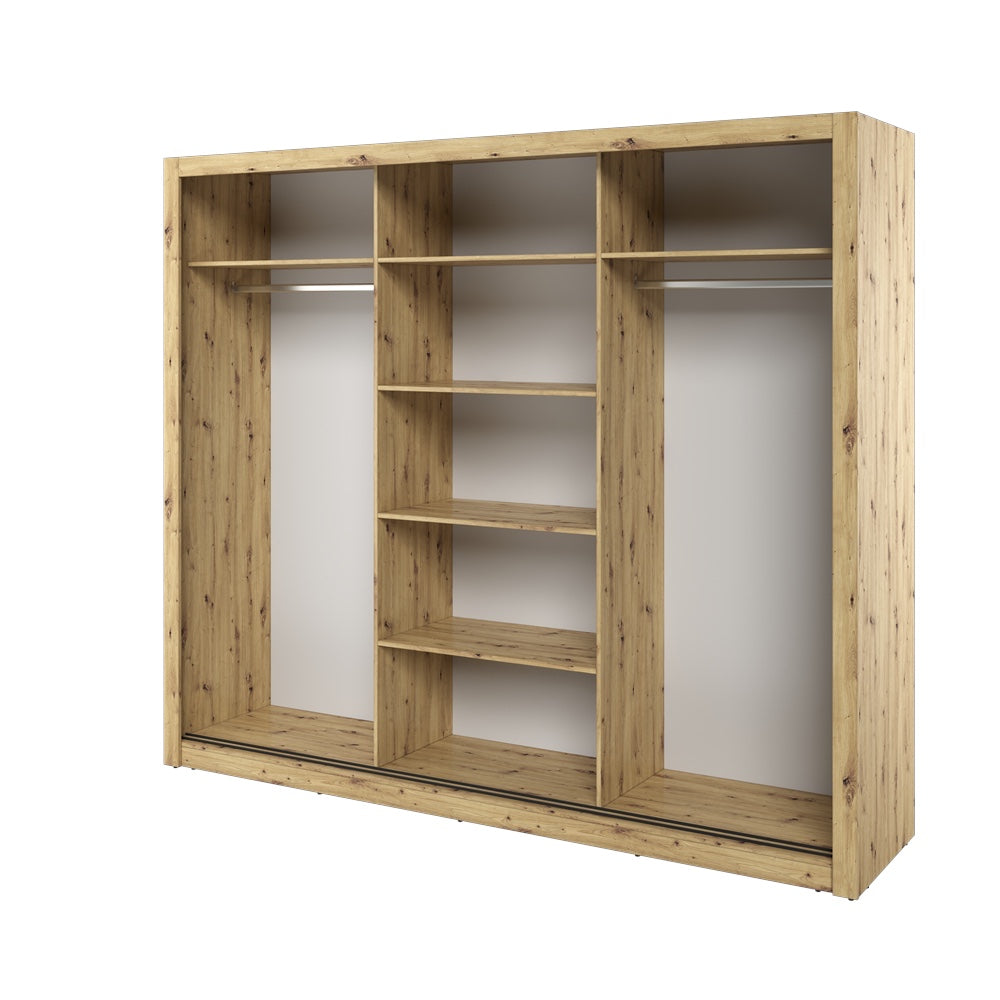 Kleiderschrank A-02, Schwebetürenschrank mit Spiegel. Breite 250 cm. Farbe wählbar