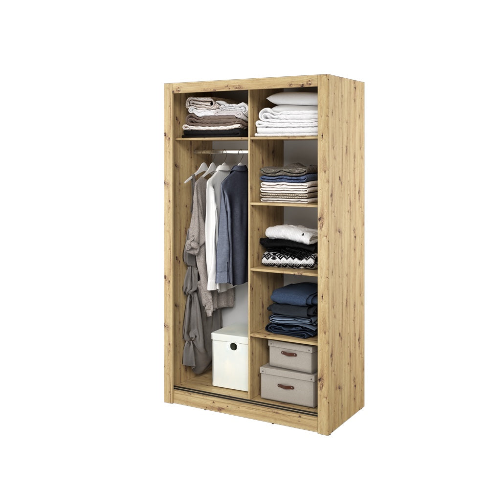 Kleiderschrank A-19, Schwebetürenschrank mit Spiegel. Breite 120 cm. Farbe wählbar