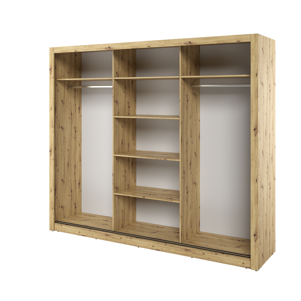 Kleiderschrank A-02, Schwebetürenschrank mit Spiegel. Breite 250 cm. Farbe wählbar