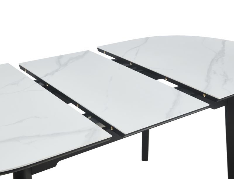Esstisch ST-27 , Ausziehbar, 140 (180) x85x76 cm , Farbe Weißer Marmor/Schwarz