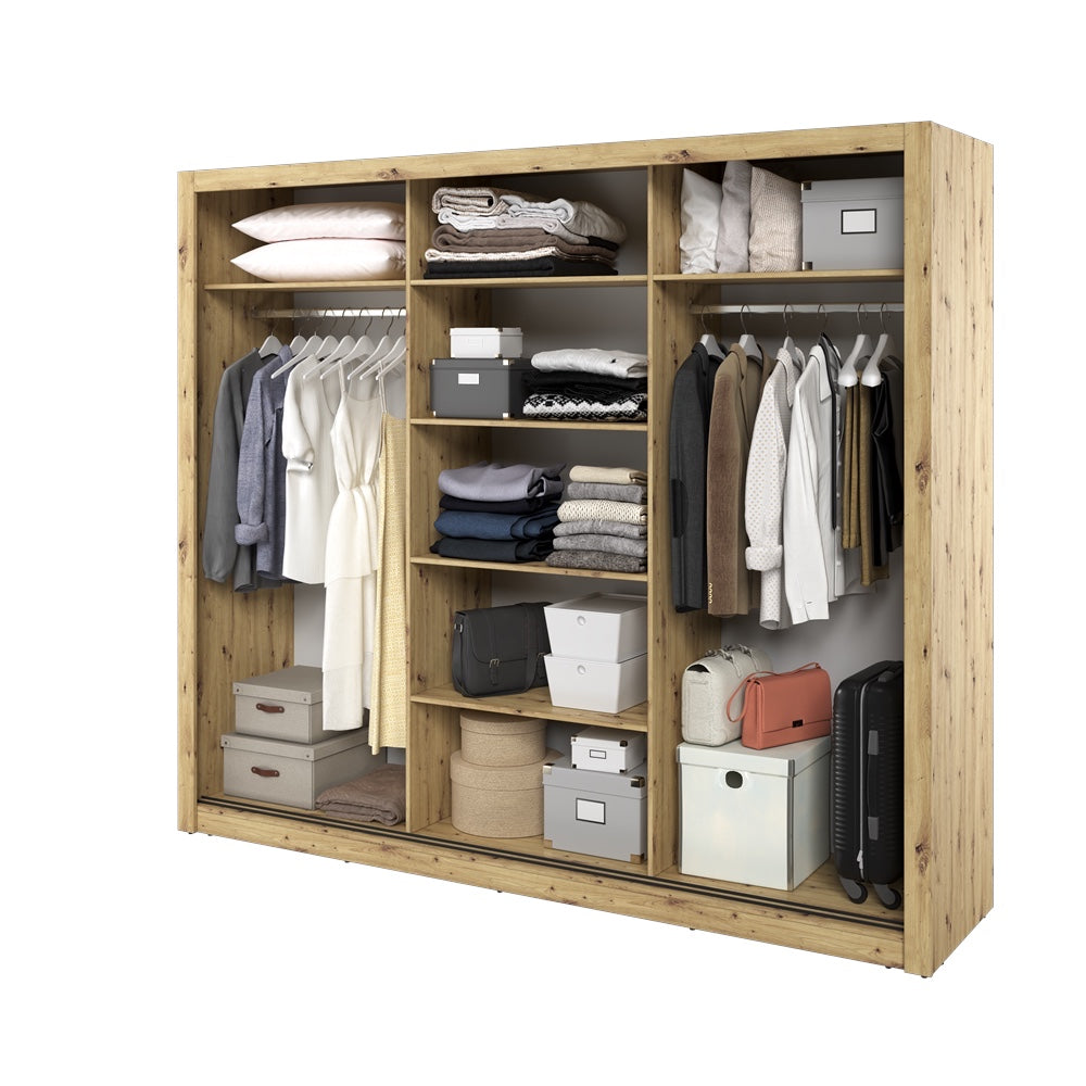 Kleiderschrank A-02, Schwebetürenschrank mit Spiegel. Breite 250 cm. Farbe wählbar