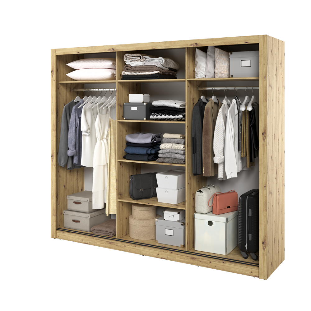 Kleiderschrank A-02, Schwebetürenschrank mit Spiegel. Breite 250 cm. Farbe wählbar