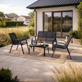 Gartenmöbel-Set EL-MINNES, Farbe Schwarz , Bank, Stühle, Tisch , Terrassen-Set