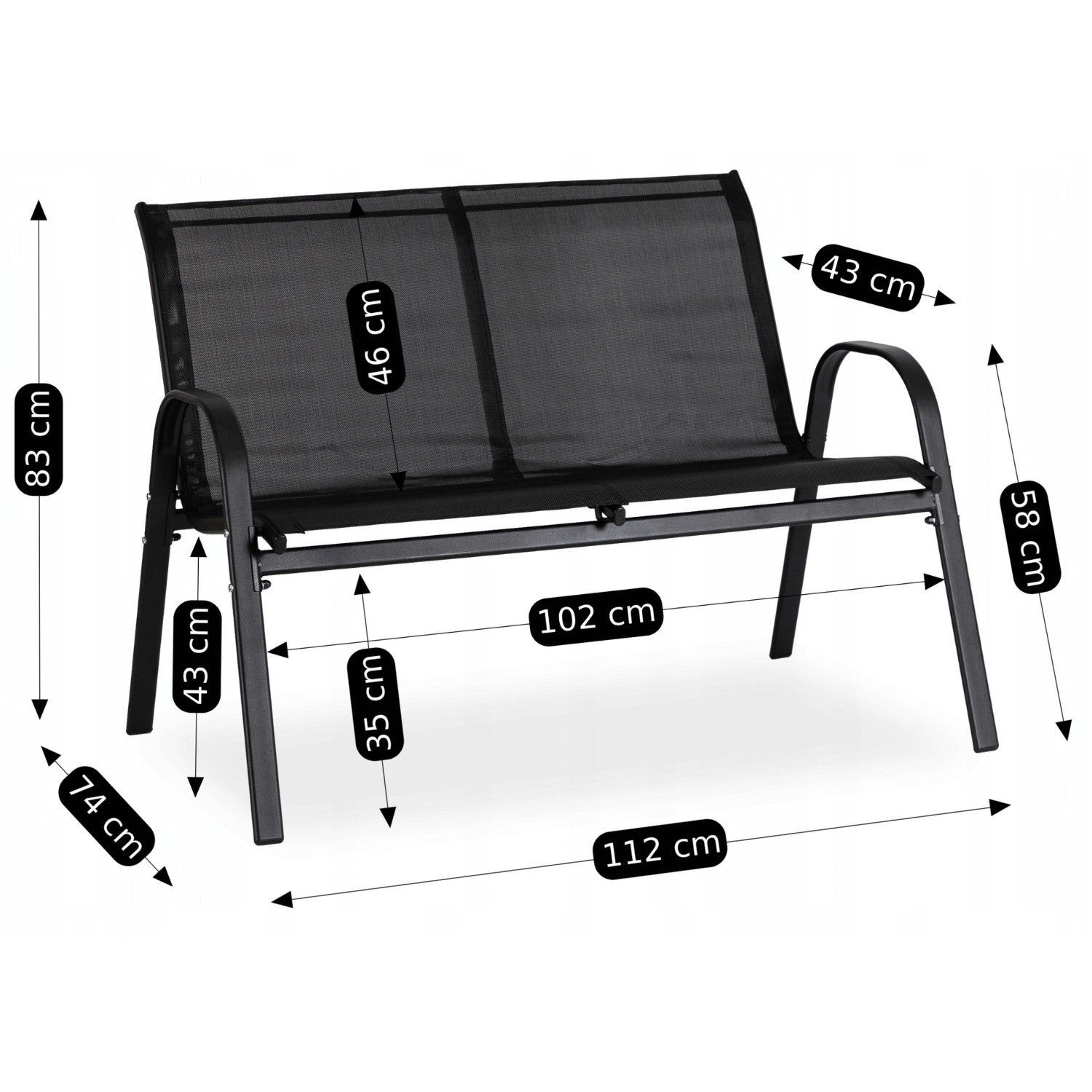 Gartenmöbel-Set EL-MINNES, Farbe Schwarz , Bank, Stühle, Tisch , Terrassen-Set