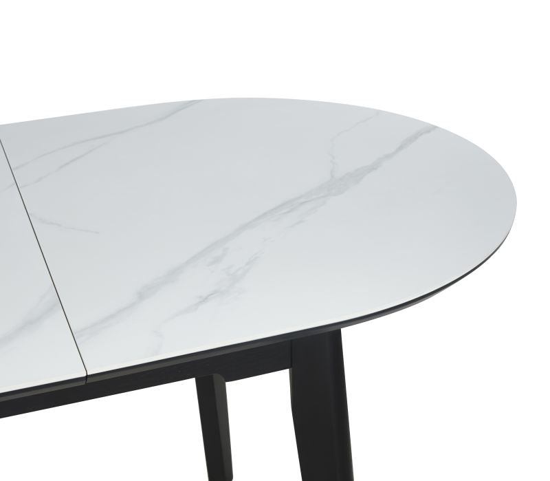 Esstisch ST-27 , Ausziehbar, 140 (180) x85x76 cm , Farbe Weißer Marmor/Schwarz