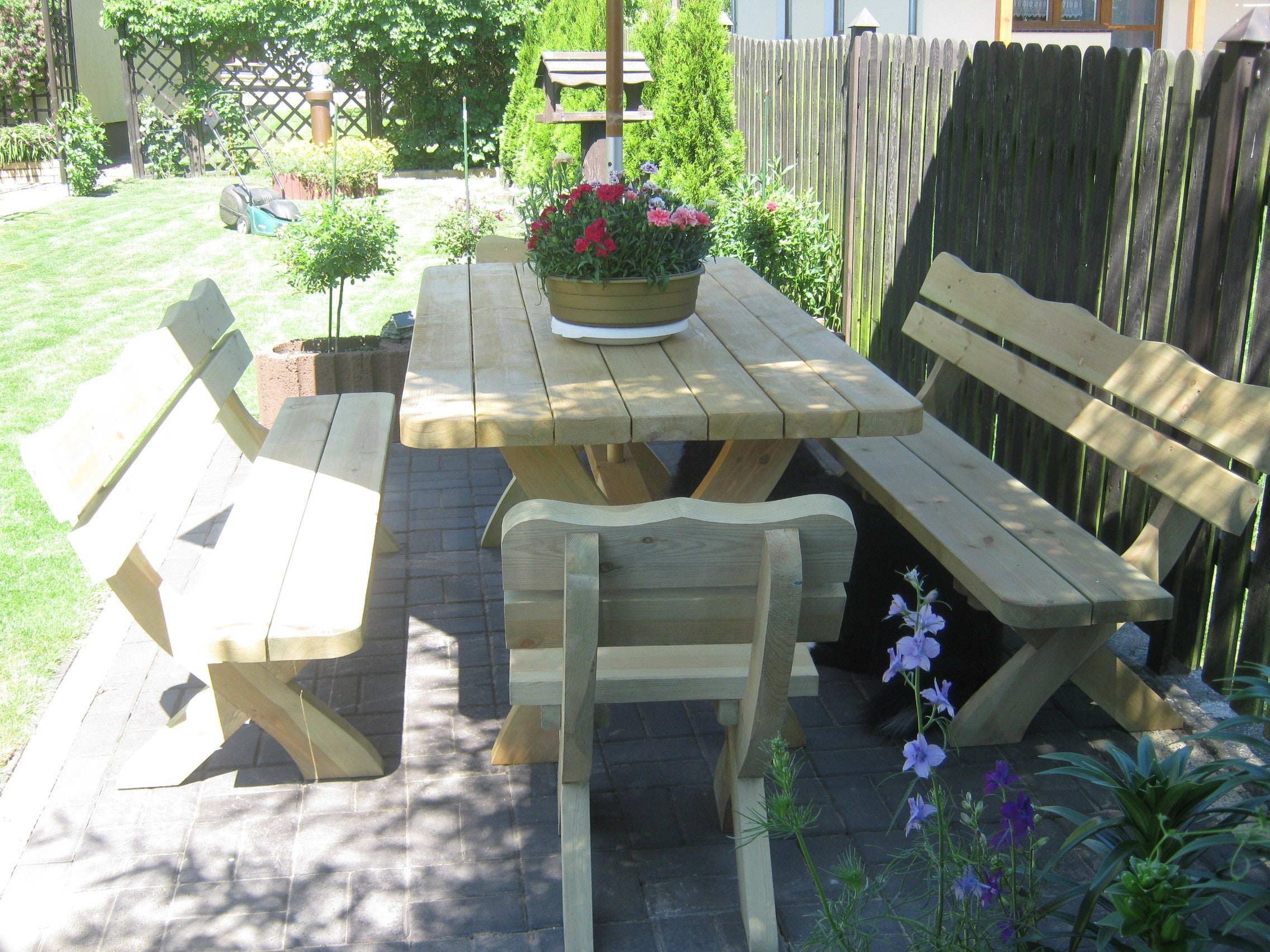 Gartenmöbel OI 2 + 2, Holzgartenmöbel, Tisch 180cm + 2 x Bank + 2 x Stuhl