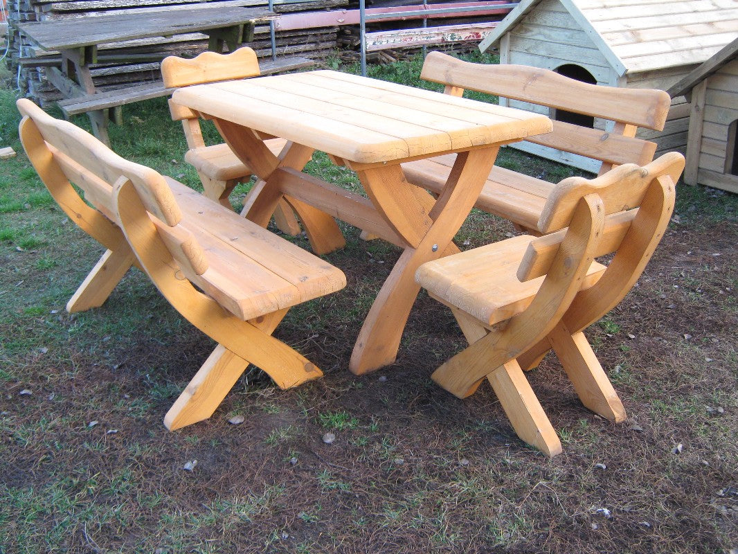 Gartenmöbel 170, Holzgartenmöbel, Tisch 170cm + 2 x Bank + 2 x Stuhl