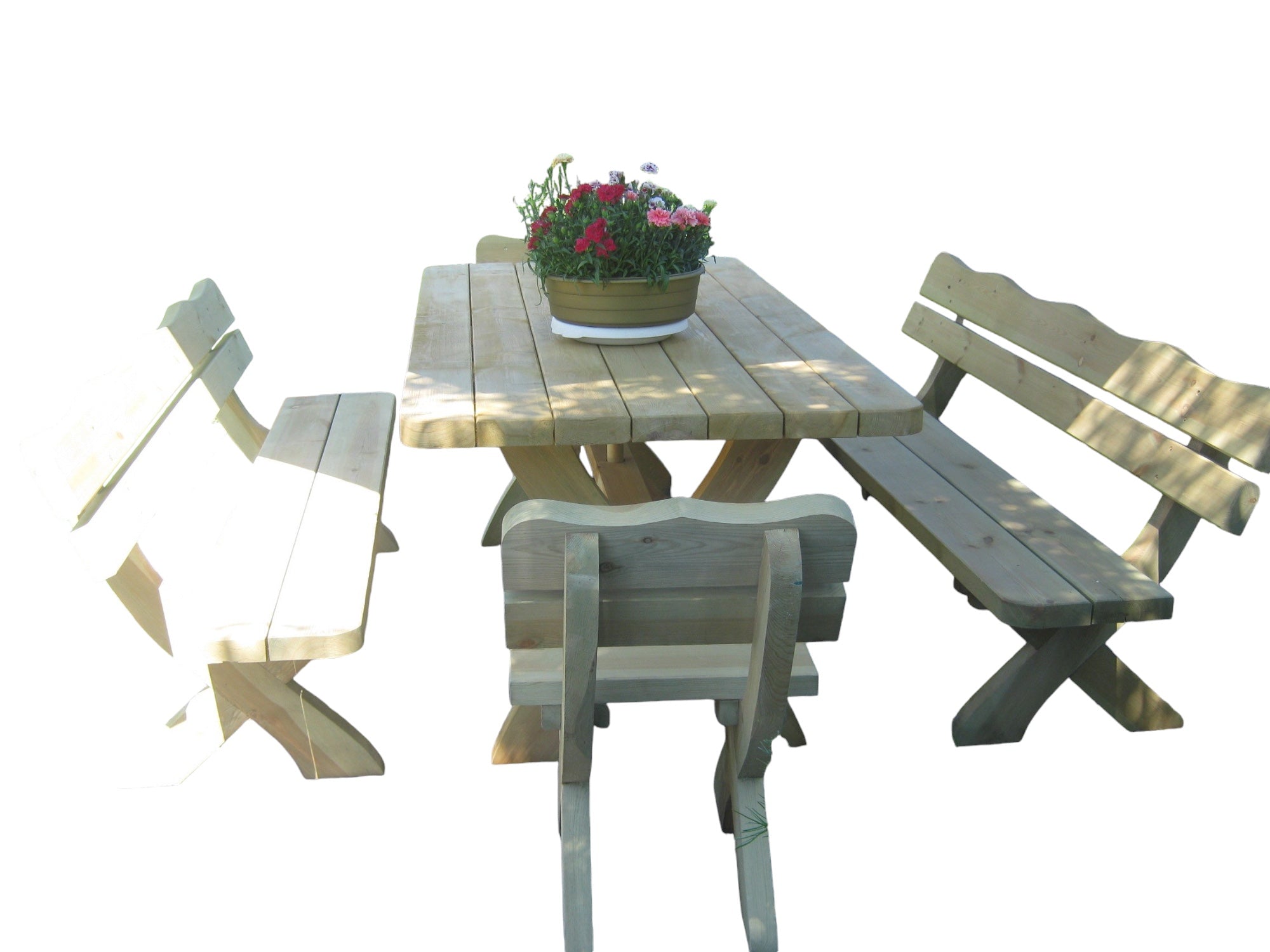 Gartenmöbel OI 2 + 2, Holzgartenmöbel, Tisch 180cm + 2 x Bank + 2 x Stuhl