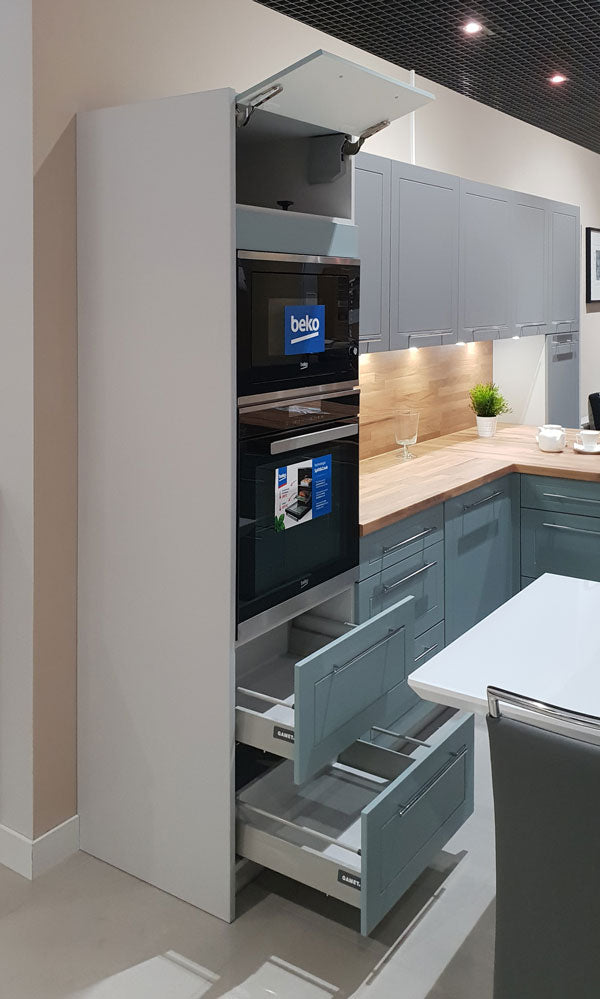 Küchenzeile QU1, L-Form 370x260cm, mit Arbeitsplatte,  Front Farbe Matt, Soft Close System, Farbe wählbar