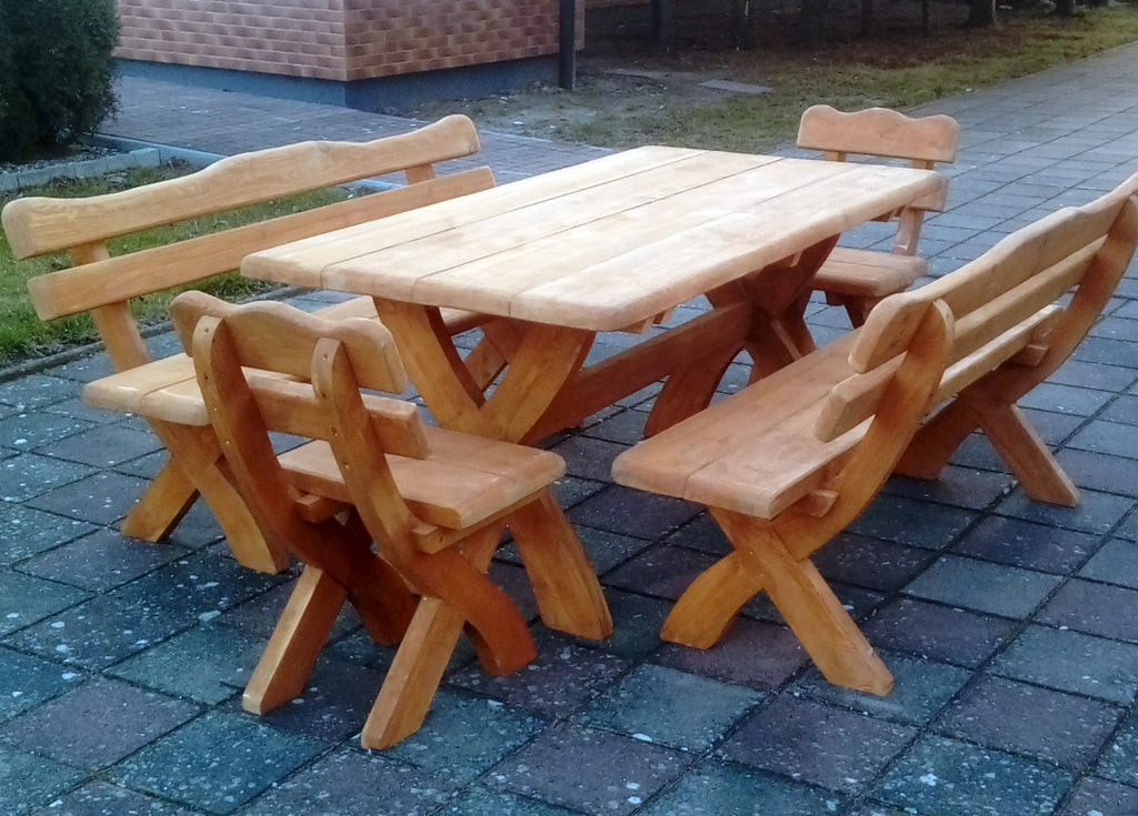 Gartenmöbel 140, Holzgartenmöbel, Tisch 140cm + 2 x Bank + 2 x Stuhl