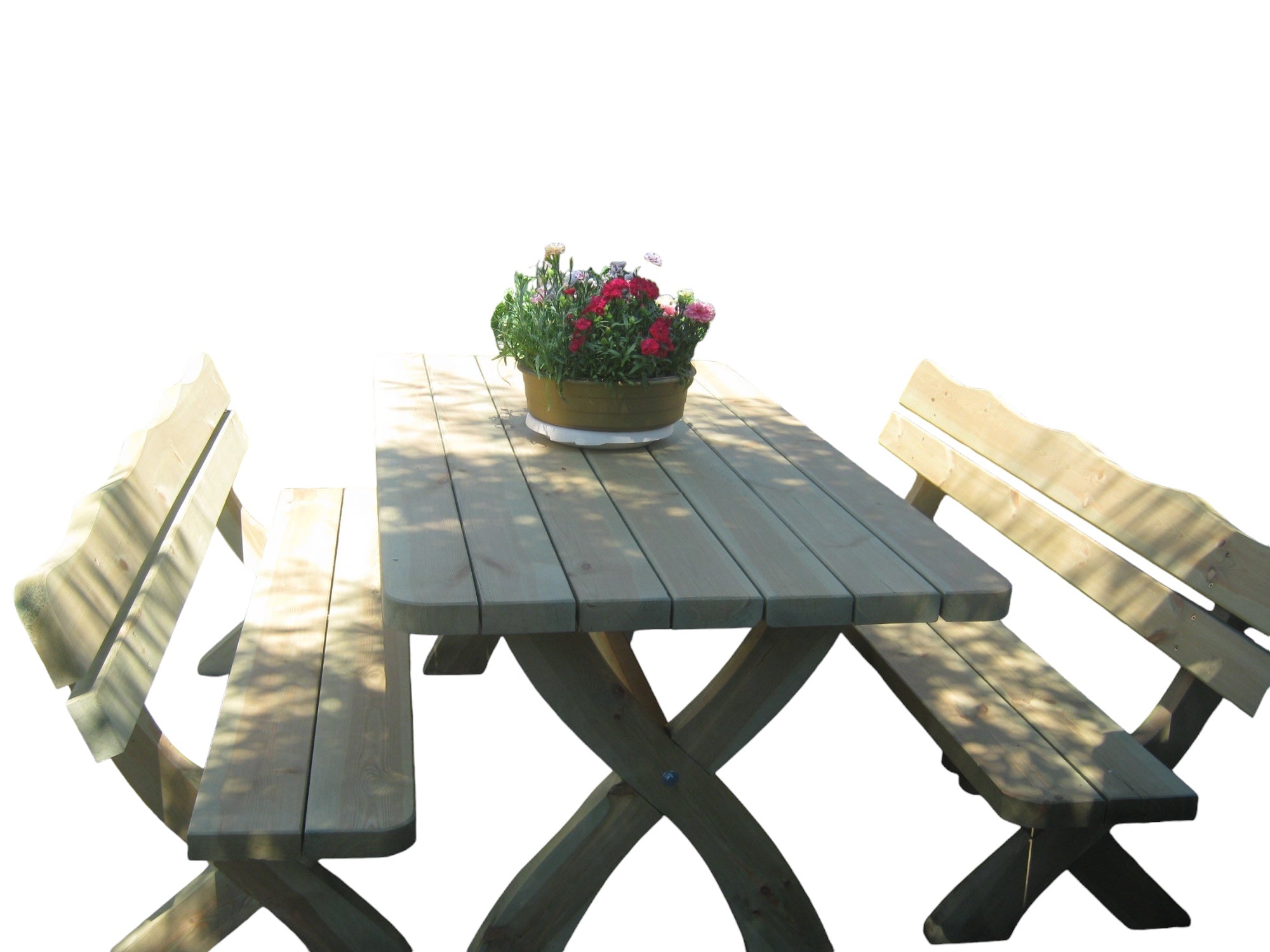 Gartenmöbel OI, Holzgartenmöbel, Tisch 180cm + 2 x Bank