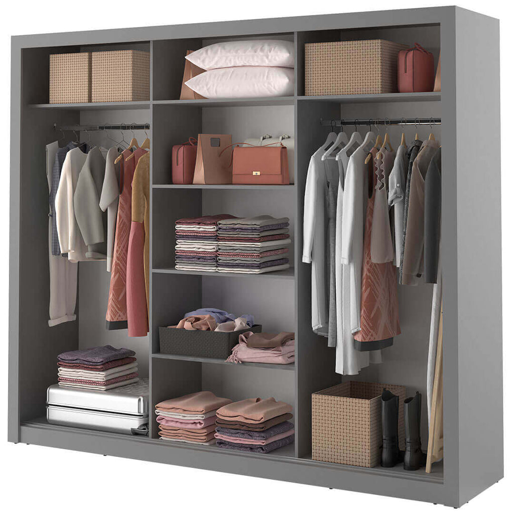 Kleiderschrank A-01, mit Spiegel, LED-Beleuchtung und Schubladen. Farbe wählbar