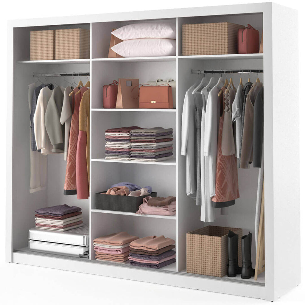 Kleiderschrank A-02, Schwebetürenschrank mit Spiegel. Breite 250 cm. Farbe wählbar