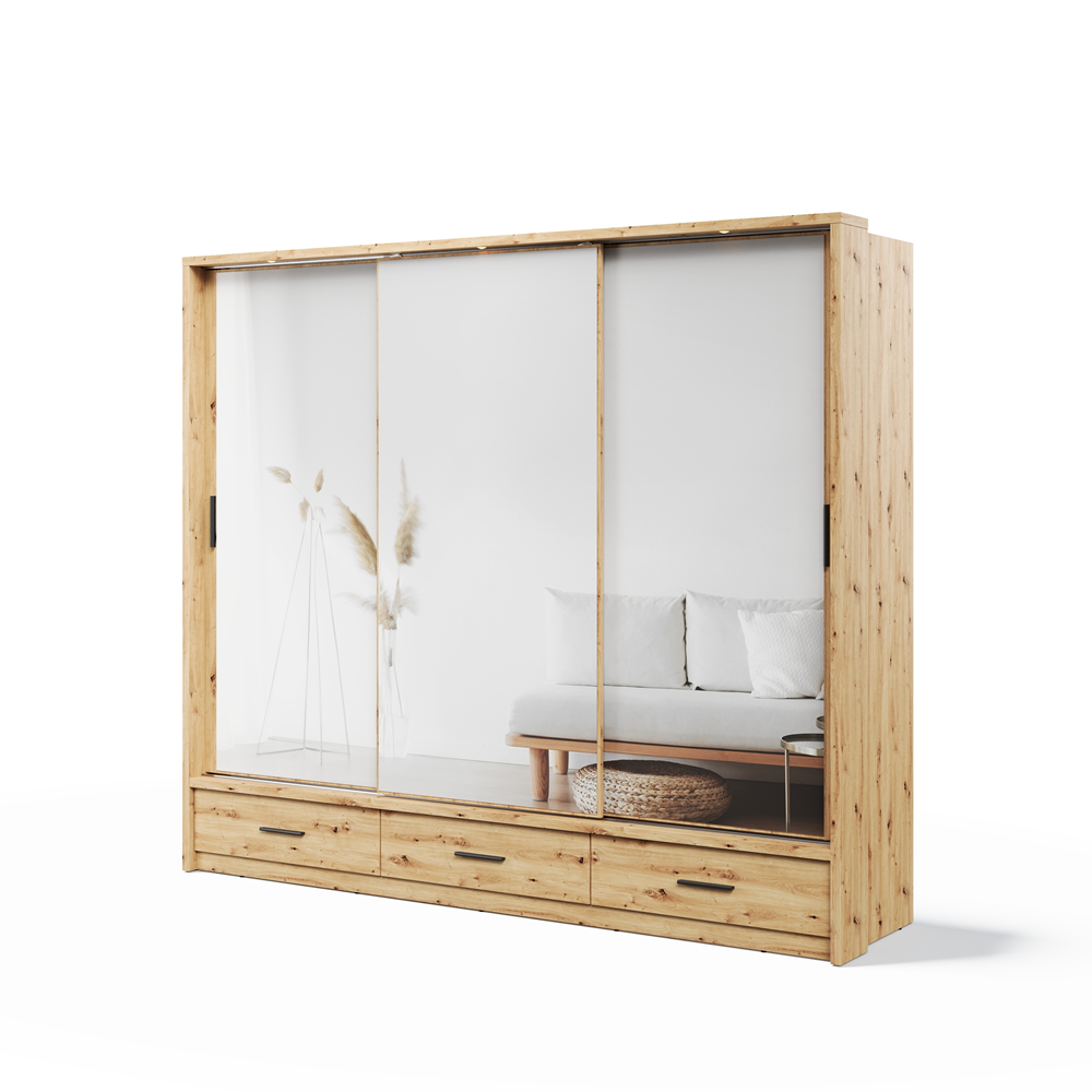 Kleiderschrank A-01-3S, mit Spiegel, LED-Beleuchtung und Schubladen. Farbe wählbar