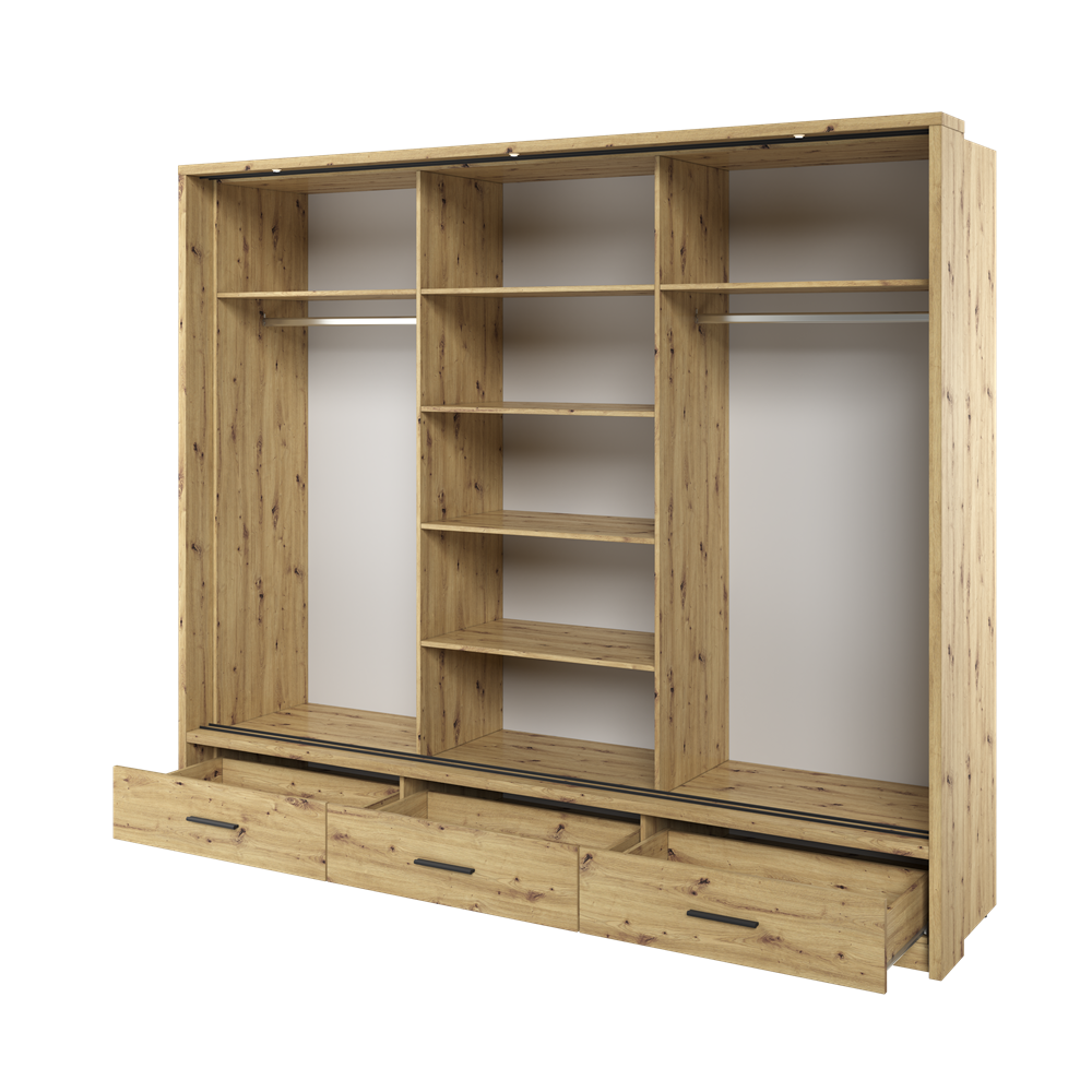 Kleiderschrank A-01-3S, mit Spiegel, LED-Beleuchtung und Schubladen. Farbe wählbar