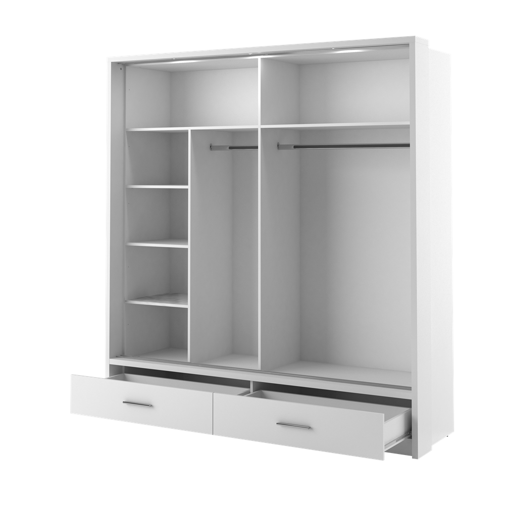 Kleiderschrank A-05, Schwebetürenschrank mit Spiegel, Schubladen , LED. Breite 200cm