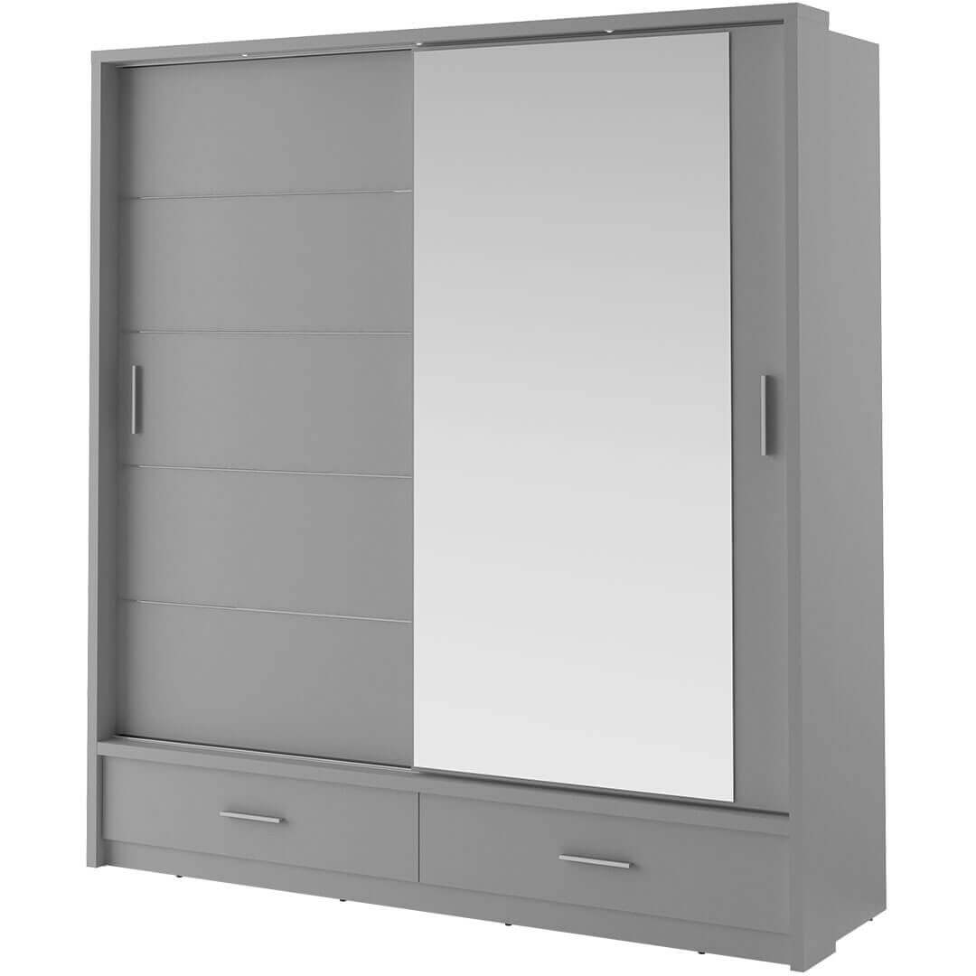 Kleiderschrank A-05, Schwebetürenschrank mit Spiegel, Schubladen , LED. Breite 200cm
