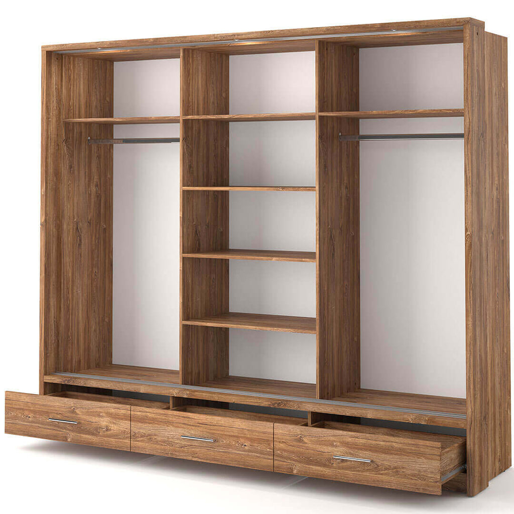 Kleiderschrank A-01, mit Spiegel, LED-Beleuchtung und Schubladen. Farbe wählbar